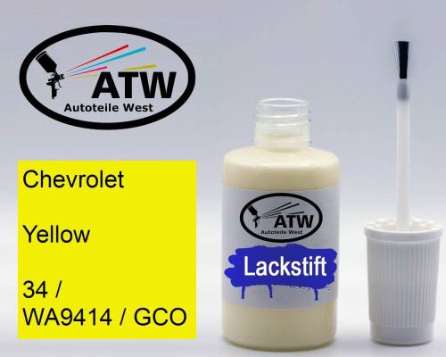 Chevrolet, Yellow, 34 / WA9414 / GCO: 20ml Lackstift, von ATW Autoteile West.